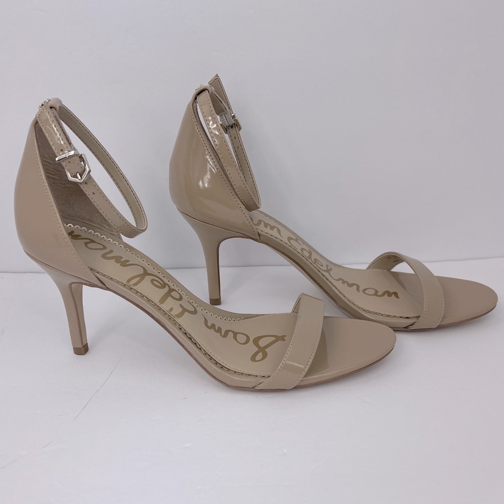 SAM EDELMAN PATTI ANKLE STRAP HEEL, BEIGE SHINY PATENT, WOMENS 11, EUR 41, UK 8 - Picture 4 of 17